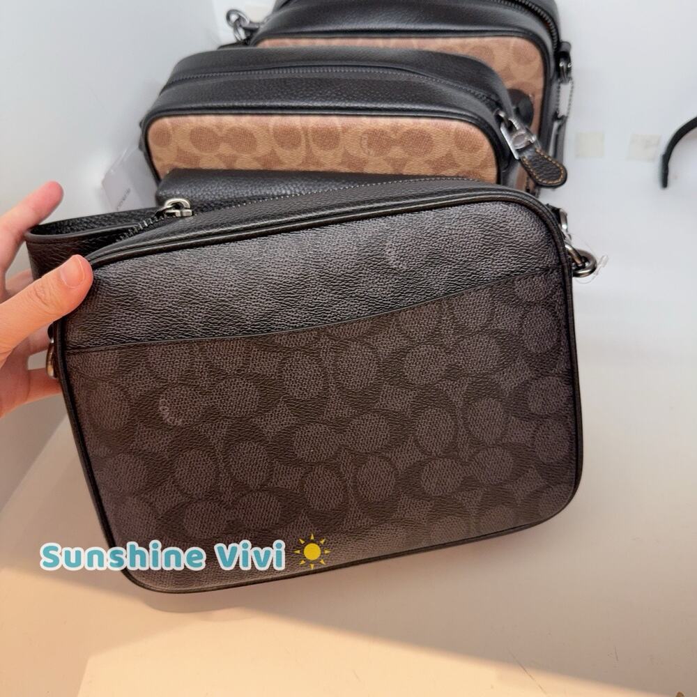 NWT COACH MEN'S Warner Crossbody Bag Signature Canvas CW217 Charcoal/Black - Picture 4 of 9